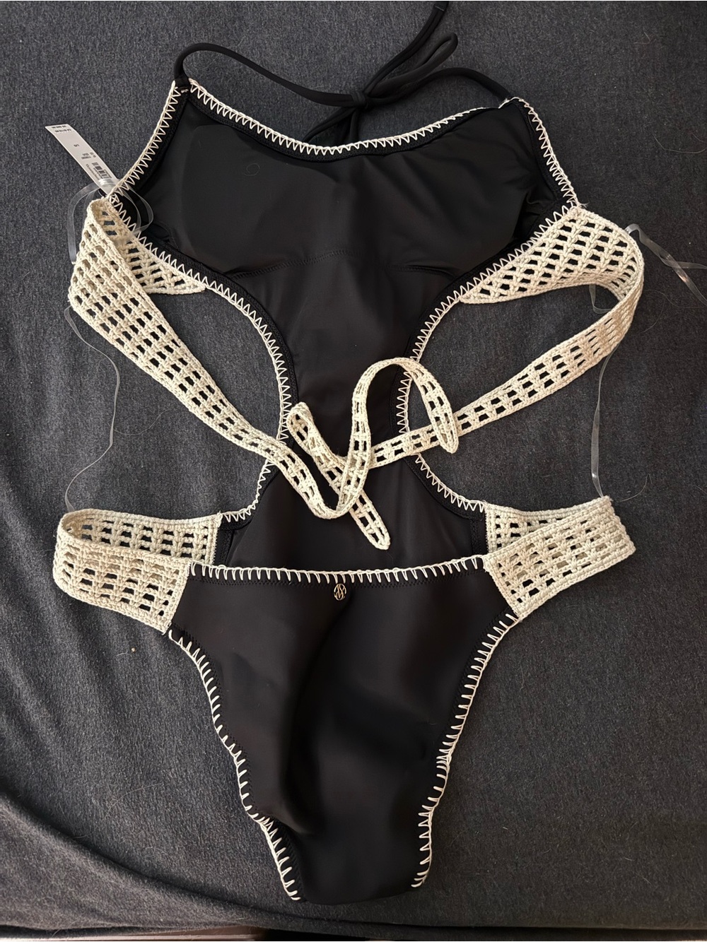 Victoria's Secret Black One-Piece with Cream Crochet Trim - Picture 3 of 4